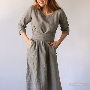 Handmade green/blue linen wrap dress